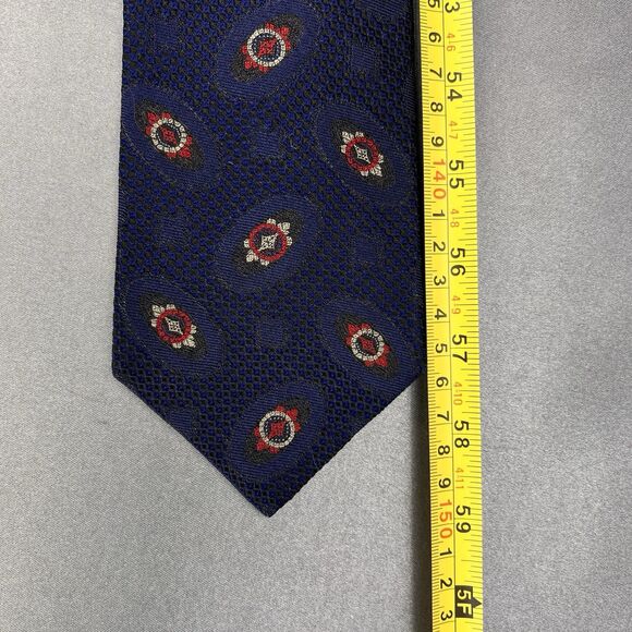 FACONNABLE Men’s Neck Tie Hand Made 100% Silk France Geometric Navy Red Wedding - Picture 10 of 11